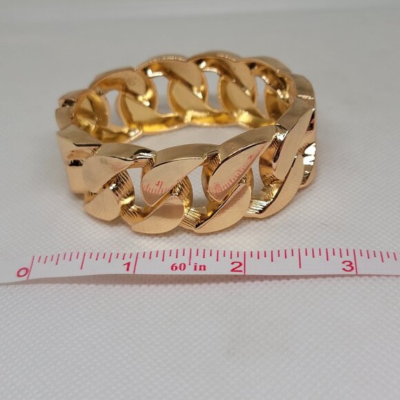 Bold Gold Tone Cuban Link Bracelet 1 Inch Wide Statement Piece New - Picture 9 of 14